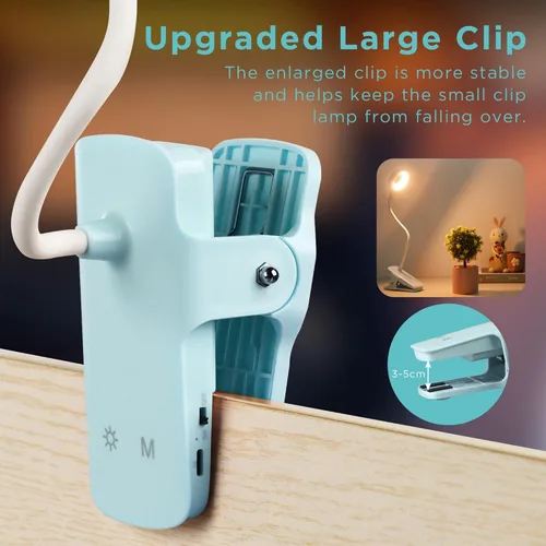 Vista 4 de Akynite Lámpara de escritorio LED con clip, 5 modos, 5 brillos regulables, luz de abrazadera regulable, batería recargable, lámpara de lectura