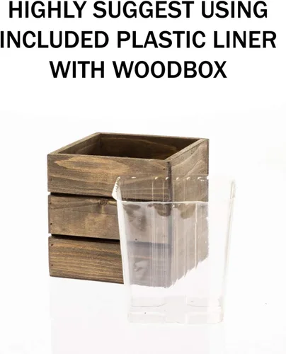Vista 8 de Macetero de madera con caja de vino estilo l 6 pulgadas cuadrado l blanqueado o rústico con forro de plástico, l centro de mesa de jardín, soporte