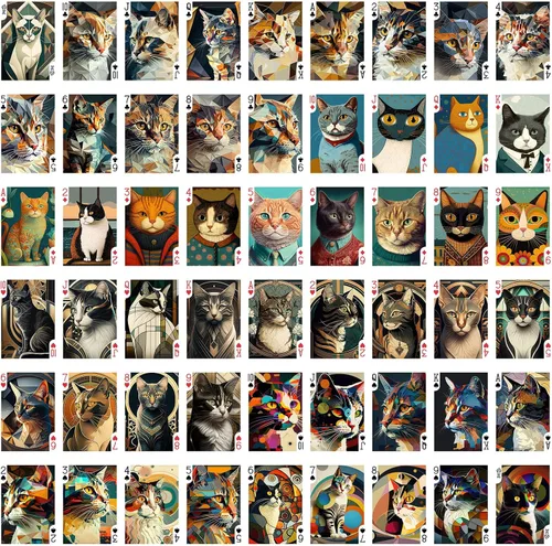 Vista 2 de Art Deco Gato Retratos Naïve Carteles (Poker Deck 54 Cartas Todas Diferentes) Vintage Art Deco Cubismo Avantgarde Gato Naïve Art Retrato Carteles