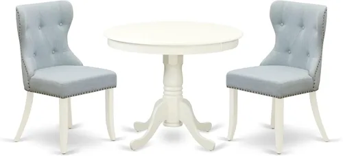Vista 15 de East West Furniture ANSI3-ABK-21 - Juego de comedor de 3 piezas que contiene una mesa de cocina redonda con pedestal y 2 sillas de comedor Parson