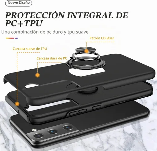 Vista 3 de para Samsung Galaxy S22 Plus - Paquete de 2 fundas de TPU autorreparables con soporte invisible (negro)