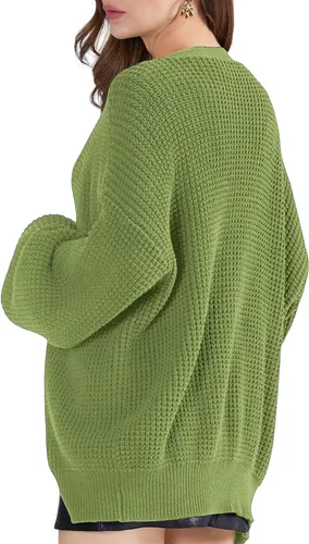 Vista 3 de QUALFORT - Suéter tipo cárdigan de punto para mujer, 100% algodón, de manga larga, con botones y de gran