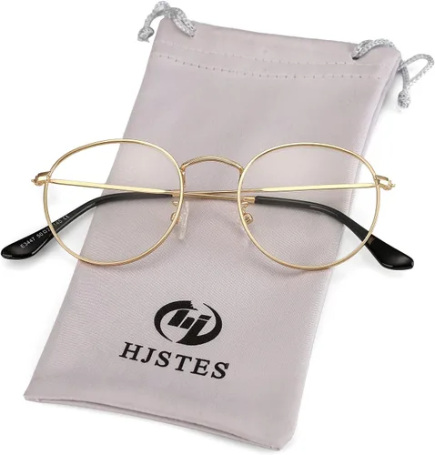 Vista 16 de HJSTES - Gafas redondas con filtro de luz azul para hombres y mujeres, estilo retro, con lente transparente y marco metálico