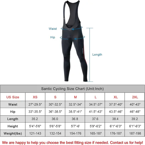 Vista 3 de Santic Mallas con pechera de ciclismo para hombre, pantalones largos acolchados con bolsillo
