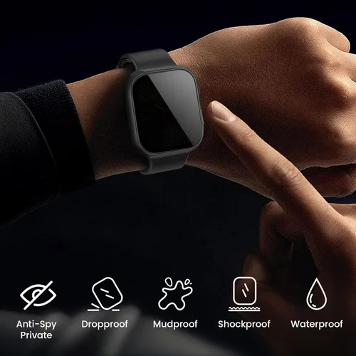Vista 7 de Goton Funda impermeable con protector de pantalla para Apple Watch, película de vidrio templado antiespía para iWatch, carcasa de policarbonato