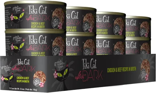 Vista 2 de TIKI PETS Cat After Dark - Alimento húmedo sin granos, bajo en carbohidratos con carne triturada real para gatos y gatitos, 2.8 onzas, 12