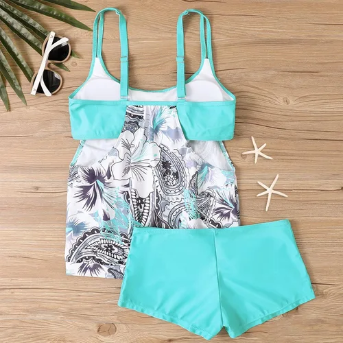 Vista 4 de FlekmanArt Traje de baño sexy sin espalda para mujer, ropa de playa, bikini de moda, estampado retro, tankini