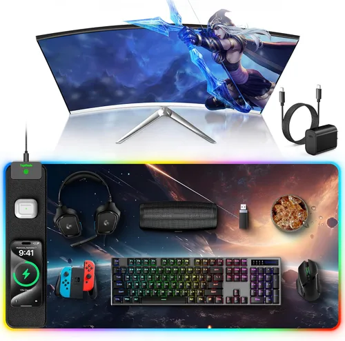 Vista 10 de TopMade Alfombrilla de Mouse de Carga Inalámbrica, Alfombrilla de Mouse para Juegos RGB, Alfombrilla de Escritorio para Oficina en Casa, 31.5" x RGB