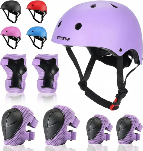 Vista 14 de Conjunto de casco de bicicleta para niños, casco ajustable para niños pequeños de 2 a 8 años con rodilleras, coderas y muñequeras Casco
