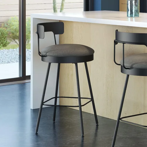 Vista 2 de Amisco Monza - Taburete giratorio para mostrador (26 pulgadas), color gris oscuro y metal negro
