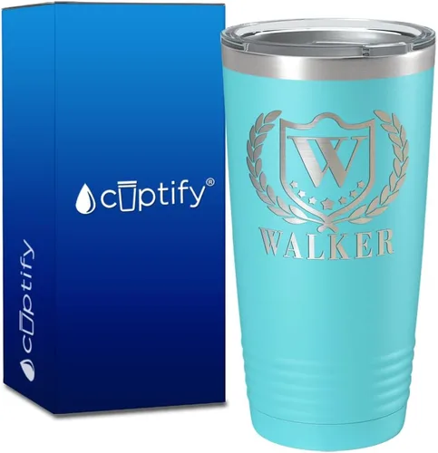 Vista 26 de Vaso personalizado de regalo de cumpleaños para mujeres y hombres, con monograma de escritura dividida, inicial y nombre grabado en negro, taza