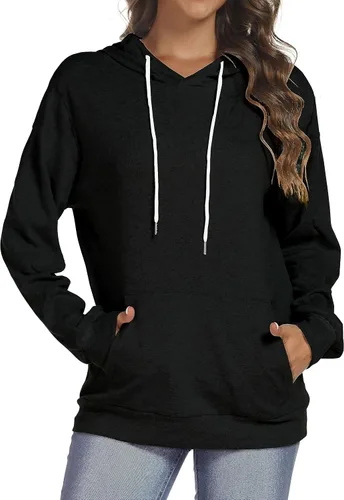 Vista 3 de Sudaderas con capucha para mujer, camisetas de manga larga, con bolsillos casuales, holgadas, túnica
