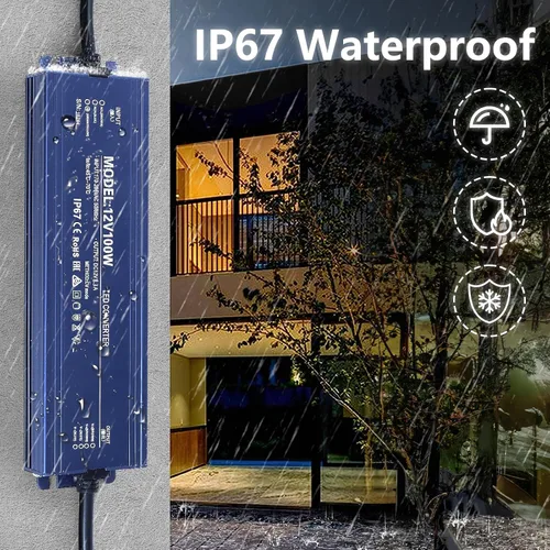 Vista 3 de Controlador LED de 12 V 100 W impermeable IP67, transformador LED ultra delgado de 110 V CA a 12 V CC 8.3 A 100 vatios silencioso convertidor