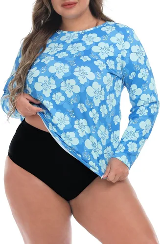 Vista 5 de HDE Camiseta de protección contra erupciones UPF 50 de manga larga Hibisco azul