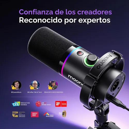 Vista 3 de MAONO Kit de micrófono dinámico XLR/USB, paquete de micrófono RGB para juegos para podcast Studio Streaming Grabación Vocal PD200X+BA92 Negro