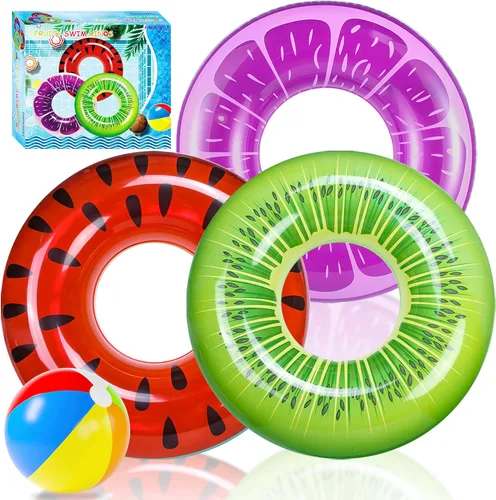 Vista 12 de FindUWill Paquete de 6 flotadores de piscina para niños, anillos de natación para piscina (paquete de 4) – 4 flotadores grandes inflables para playa