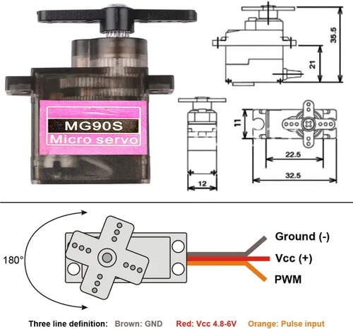 Vista 4 de 8 unids MG90S 9G Micro Servo Metal Gear Adecuado para Control Remoto Helicóptero Avión Modelo RC Robot Brazo/Mano Control con Cable