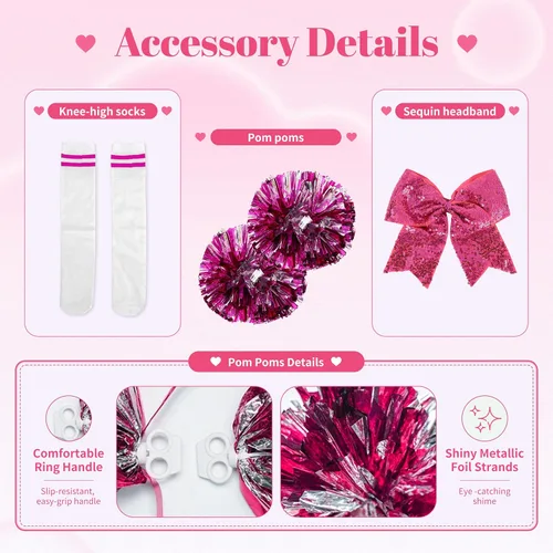 Vista 4 de lontakids Disfraces de animadora para niñas, vestidos de 4 piezas Rosa Rojo