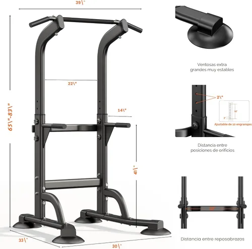 Vista 5 de SogesPower Power Tower Estación de Fondos Barra de Dominadas para Gimnasio en Casa con Altura Ajustable Equipo de Entrenamiento de Fuerza, Estación