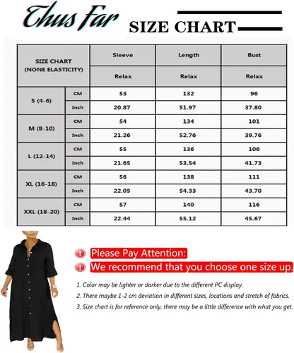 Vista 6 de Maxivestido con botones para mujer, estilo casual, holgado, manga larga, enrollable, vestido con abertura