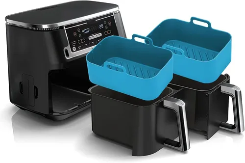 Vista 8 de 2 piezas de forros de silicona para freidora de aire rectangular para Ninja Foodi Dual DZ201 8QT/DZ090 6QT, MMH accesorios reutilizables