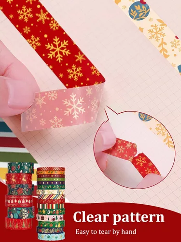 Vista 3 de Outus 21 rollos de cinta washi navideña de papel dorado decorativo, antiguo