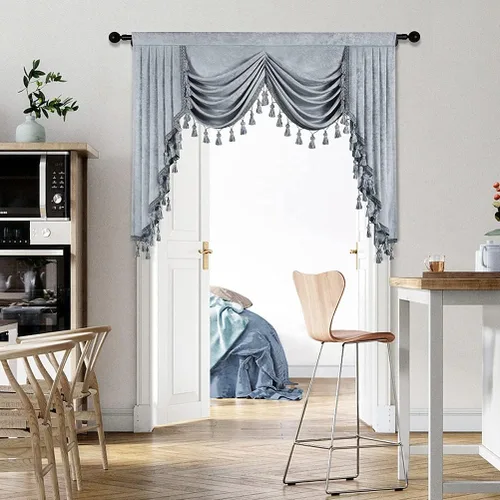 Vista 53 de ELKCA Cenefa de cortina de felpilla beige para ventana de sala de estar, cenefa de cascada para dormitorio, bolsillo para barra