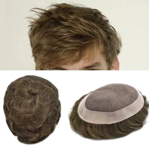Vista 19 de Toupee - Sistema de reemplazo de cabello fino y duradero para hombre, piezas de cabello 100% humano para hombres, revestimiento de poliéster, unidad