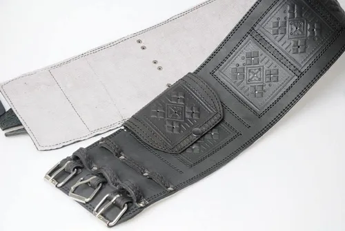 Vista 7 de Cinturón de cuero negro hecho a mano para hombre, cintura ancha vikingo o corsé Se adapta a cinturas de 27 a 60 pulgadas