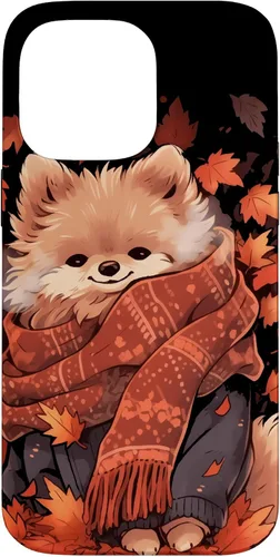 Vista 21 de Pomeranian Pom Autumn Fall Leaves Dog Thanksgiving Case for iPhone 17