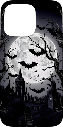 Vista 31 de Goth & Gothic, Bats & Moon, Horror Themed Castle, Dark Emo Case for iPhone 17