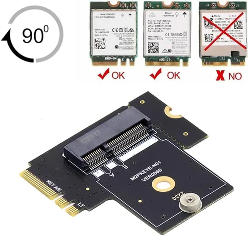 Vista 6 de xiwai NGFF Key A+E macho a PCI Express Riser Adaptador hembra en ángulo recto 90 grados Adaptador de perfil bajo Tarjeta de extensión Riser