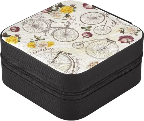 Vista 3 de GUIJI Roses and Bicycle PU Leather Jewelry Organizer, Portable Small Jewelry Box Travel Jewelry Case Earrings Necklace Bracelet Rings for Women Girls