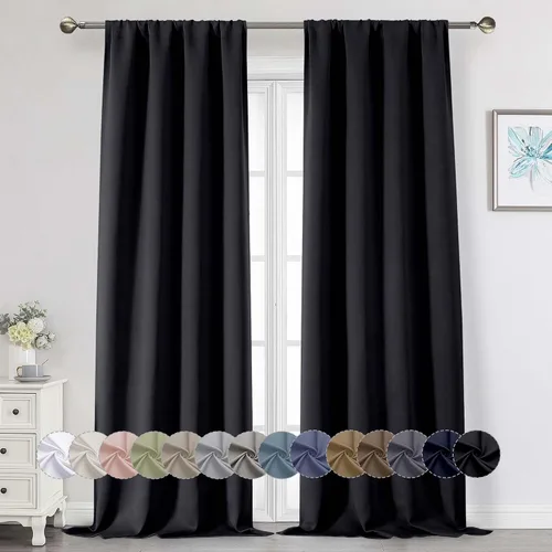 Vista 138 de Cortinas opacas para dormitorio, sala de estar, juego de 2 paneles de 54 pulgadas de largo, cortinas de oscurecimiento de habitación con aislamiento