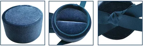 Vista 4 de Beatilog Caja de anillos de terciopelo Hermosa caja redonda para anillos de boda con elegante lazo de cinta, organizador de regalos
