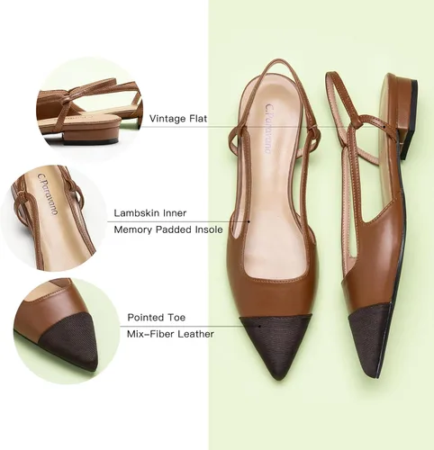 Vista 4 de C.Paravano Zapatos planos de cuero con talón descubierto para mujer Zapatos planos con puntera puntiaguda Sandalias de tacón cómodo Zapatos