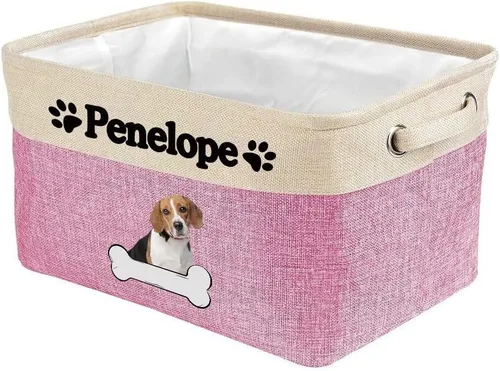 Vista 34 de Cesta de almacenamiento decorativa personalizada para cachorros, caja de juguetes rectangular de tela con 2 asas para organizar armario, garaje Azul