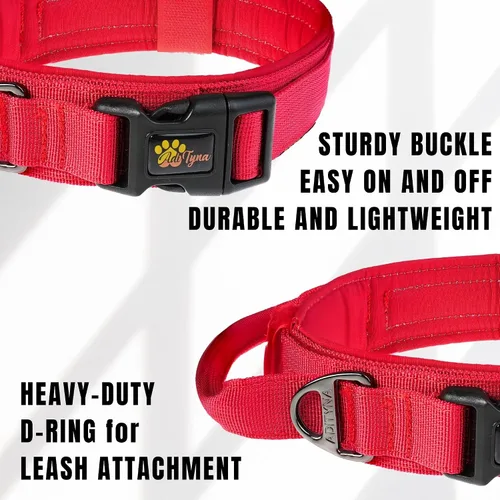 Vista 3 de ADITYNA Collar táctico para perros medianos, acolchado suave, resistente, de servicio, ajustable, militar, K9 rojo mediano con asa