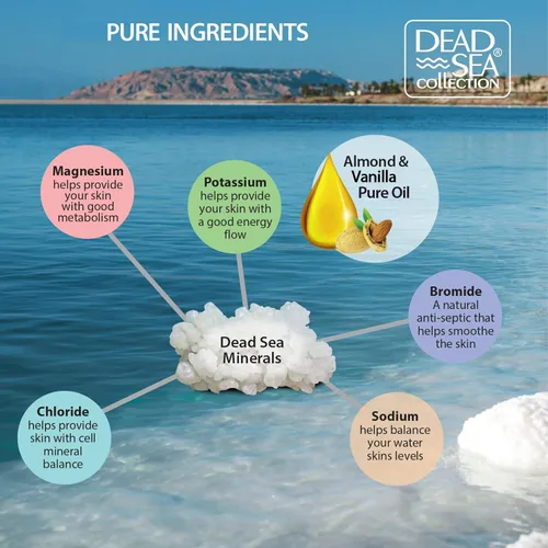 Vista 2 de Dead Sea Collection Sales de baño con almendra y vainilla – Sal pura del Mar Muerto y aceite de almendras dulces – Nutritiva calmante y relajante