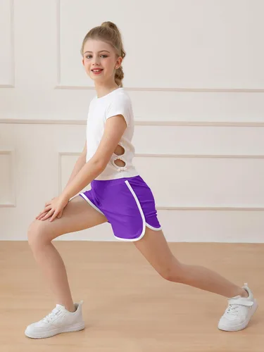 Vista 4 de Resinta Paquete de 5 pantalones cortos deportivos para niñas, pantalones cortos deportivos de fútbol para niños, de secado rápido, para gimnasio