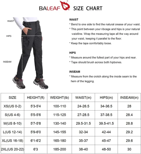 Vista 2 de BALEAF Women's Hiking Fleece-Lined Ski Pants Windproof Water-Resistant Outdoor Insulated Soft Shell