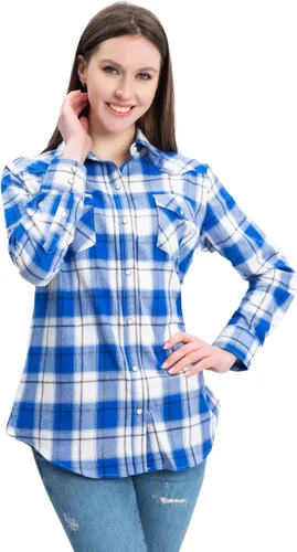 Vista 22 de PASHARTUK Camisas occidentales para mujer, camisas de manga larga de algodón para mujer con botones a presión, camisas a cuadros para mujer Beige