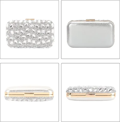 Vista 4 de Bolso de noche con lentejuelas brillantes y diamantes de imitación para mujer, bolso de hombro para boda, fiesta, baile de graduación