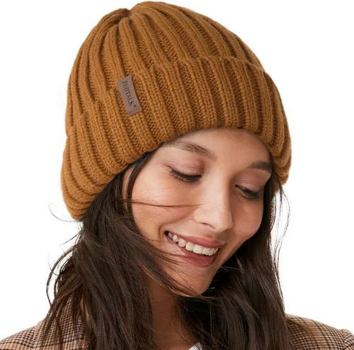 Vista 24 de FURTALK - Gorros de invierno con forro polar para mujer, gorro de punto grueso con calavera, gorro de nieve para mujer Beige