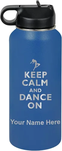 Vista 49 de LaserGram Botella de agua personalizada, mantén la calma y baila, acero inoxidable de doble pared aislada al vacío con popote superior, regalo Rosa
