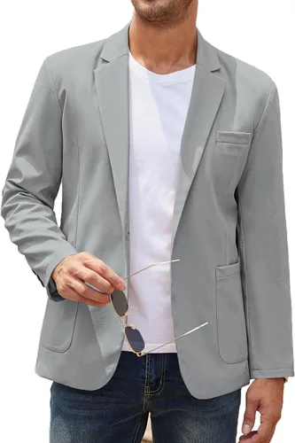 Vista 11 de COOFANDY Blazer casual de lino para hombre, ligero, ajuste regular, chaqueta deportiva de traje con un botón 01-caqui claro