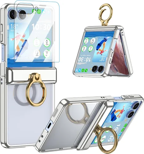 Vista 13 de Funda transparente para Samsung Galaxy Z Flip 6 con anillo, anticaídas a prueba de golpes para Z Flip 6 5G 2024