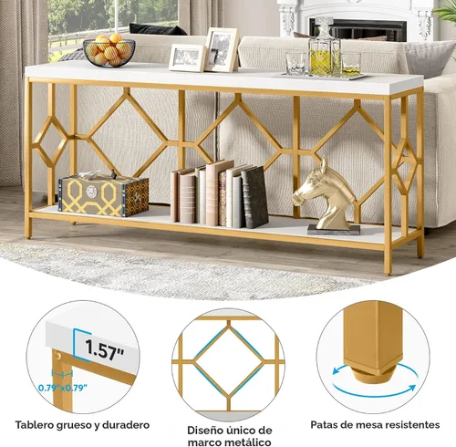 Vista 5 de Tribesigns Mesa de sofá extra larga de 71 pulgadas, mesas de consola de sofá largas estrechas detrás de la mesa del sofá con estante
