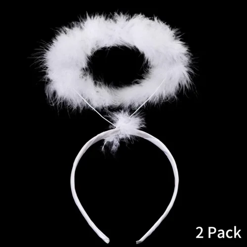 Vista 6 de ZHOUBINGBING Diademas con halo de ángel, diadema de ángel con plumas y halo blanco, para adultos, adolescentes, niñas y mujeres, paquete de 2