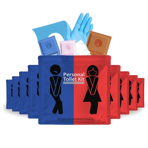 Vista 9 de Kit de inodoro personal para llevar, paquete de 10 unidades, kit de baño público desechable, envuelto individualmente para kit de protección
